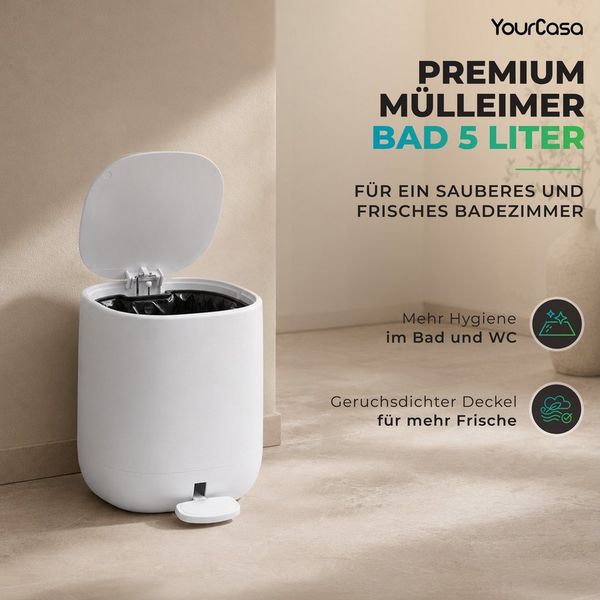 YourCasa Mülleimer YourCasa Mülleimer Bad [5L] Elegantes Design Badezimmer Kosmetikeimer, ABS Kunsstoff