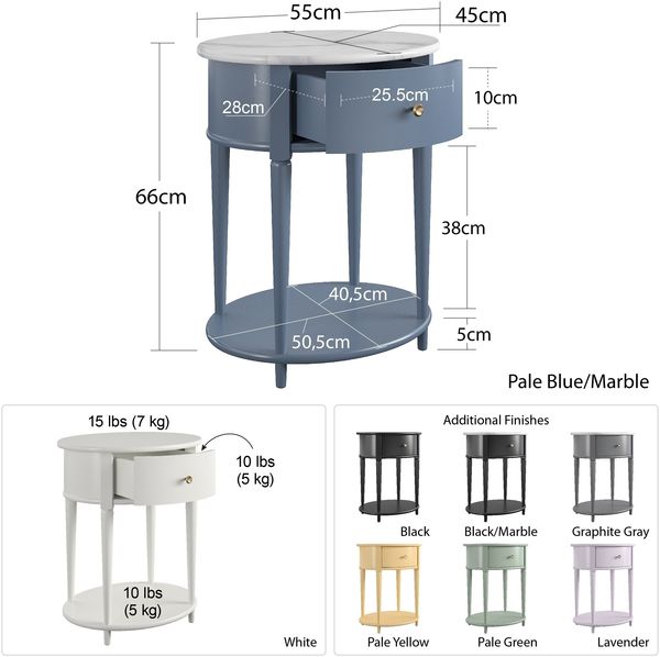 Beistelltisch >Rundo< lavendel, 66x55x45 cm, MDF-Tischplatte, Schublade, goldener Griff Bild 2