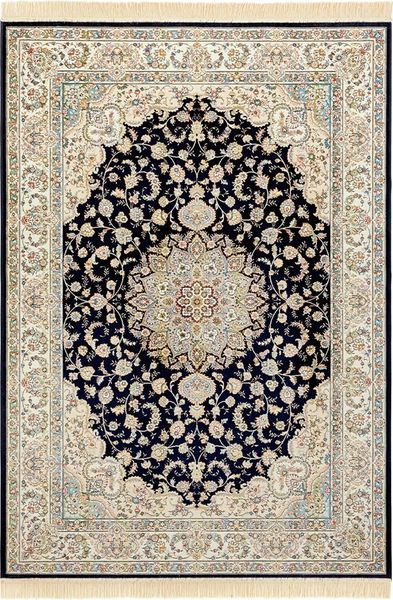 Orientalischer Samt-Teppich Fransen Antik Nain Dunkelblau Grün - 160x230x0,5cm