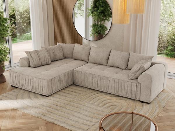 Ecksofa mit Schlaffunktion und Armlehnen, Komfortschaum, L-förmige Ecke - ORTA - links - Beige Stoff