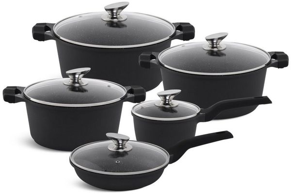 Edenberg Topf-Set Schwarze Töpfe, Topfset, Kasserolle, Pfanne, GLASDECKEL Topfset, Aluminium, Keramik (10-tlg, Zeitloses Design des Topfsets. Eine ideale Geschenkidee)