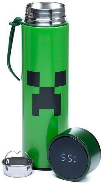 Puckator Trinkflasche Minecraft Creeper Trinkflasche mit Digital Thermometer