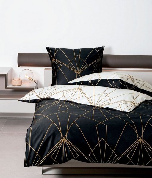 Janine Mako Satin Bettwäsche 2 teilig Bettbezug 155x200 cm Kopfkissenbezug 80x80 cm J. D. 87054-07 bronzebraun schwarz
