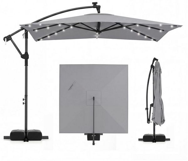 COSTWAY Sonnenschirm, mit Ständer und LED, 300 cm Ampelschirm 360° drehbar