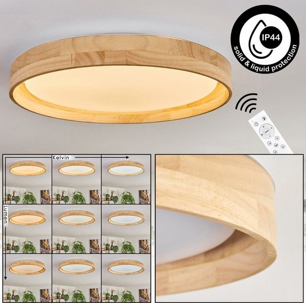 hofstein Deckenleuchte dimmbare Deckenleuchte aus Holz/Metall/Kunststoff in Natur/Weiß, LED wechselbar, 2700-6500 Kelvin, dimmbar über Fernbedienung, (40 cm), auch für Badezimmer, IP44