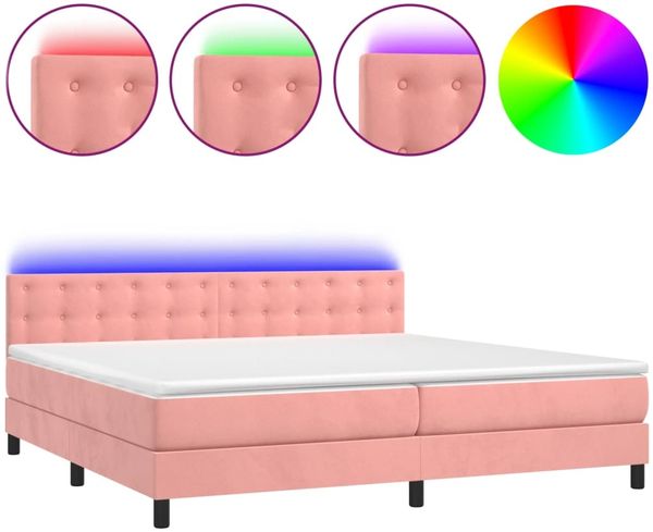 vidaXL Boxspringbett mit Matratze & LED Rosa 200x200 cm Samt 3134668 Bild 2