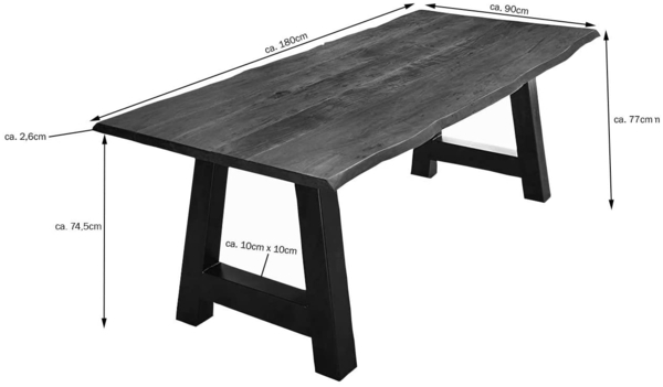 Vollholz Esstisch »Athen« im Landhausstil Baumkante Akazie Natur 180x90 silber 525021 Bild 5