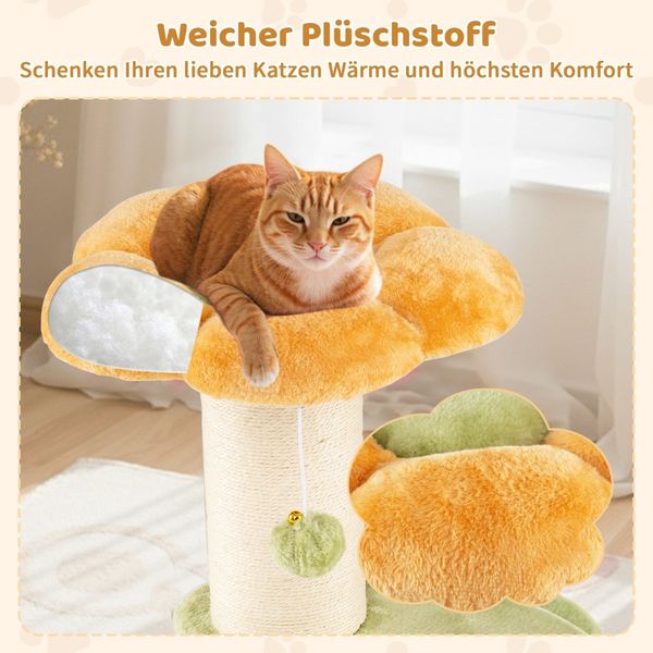 69 cm Blumen Katzenbaum mit Gepolstertem Plüsch-Sitzplatz Kleiner Kletterbaum Kratzbaum Gelb Bild 5