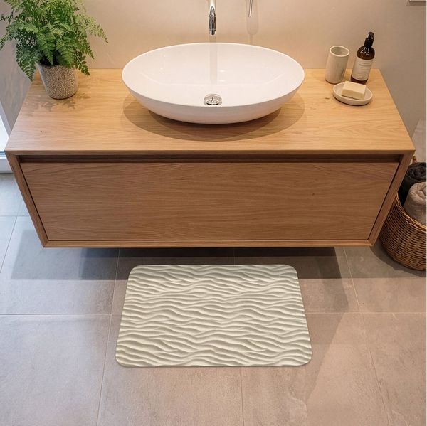 OnlyWow Badematte Sand - Wellen - Beige, Höhe 10 mm, Polyester, Rechteckig, Badezimmerteppich, Badteppich, Rutschfest, Badvorleger, Waschbar