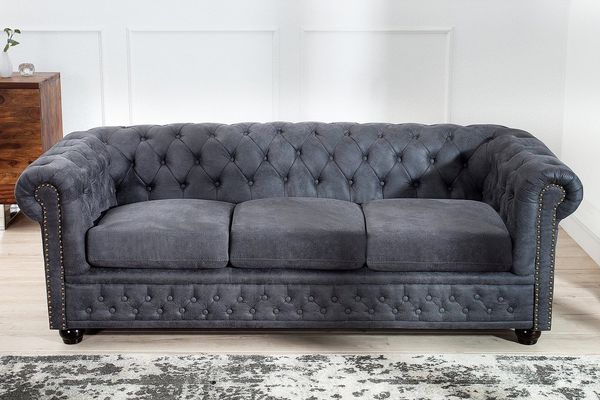 riess-ambiente Sofa CHESTERFIELD 200cm antik grau, Einzelartikel 1 Teile, Wohnzimmer · Microfaser · 3-Sitzer · Federkern