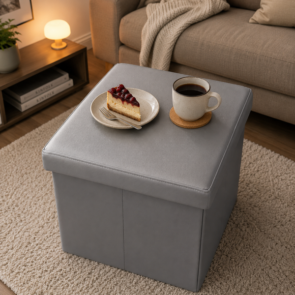 belviona Sitzhocker mit Stauraum, faltbare Aufbewahrungsbox mit gepolsterter Sitzfläche, belastbar bis 300 kg, 38 x 38 x 38 cm, grau