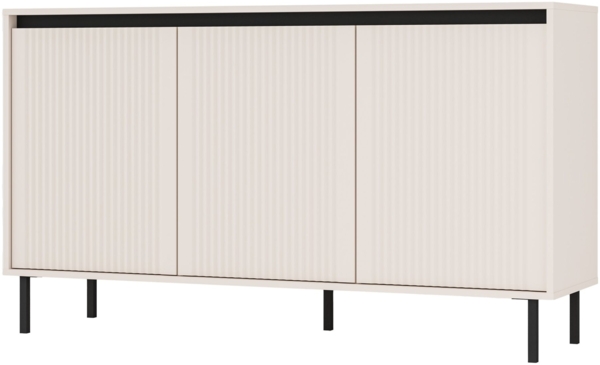 Selsey 'Osaka' Sideboard 3-türig mit geriffelten Fronten, sandbeige, ca. 85 x 149 x 40 cm