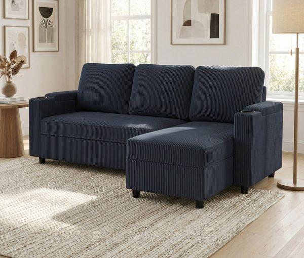 HOMALL Sofa Bequemes Eck-Schlafsofa, mit Schlaffunktion und Bettkasten,Becherhaltern