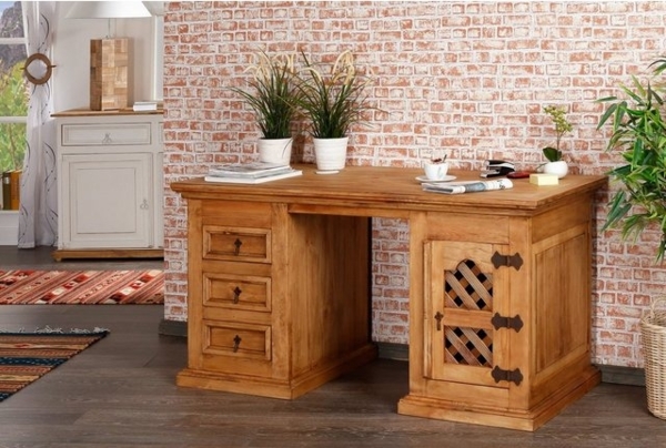 1a Direktimport Schreibtisch Mexico Möbel Schreibtisch - Pinie Massivholz - Landhausstil Bild 3