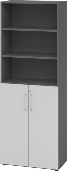 bümö Aktenregal & Schrank abschließbar, Büroschrank Regal Kombination Holz 80cm breit in Graphit/Grau - abschließbarer Schrank für's Büro & Arbeitszimmer, Büro Möbel Ordnerschrank, 968T3-G-5-BS