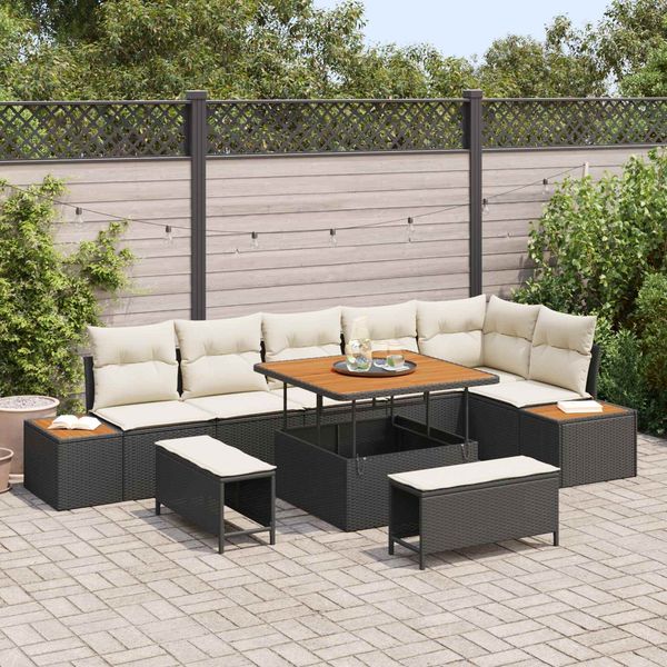vidaXL Gartensofa-set mit Kissen 9 pcs Schwarz und Creme 3363315