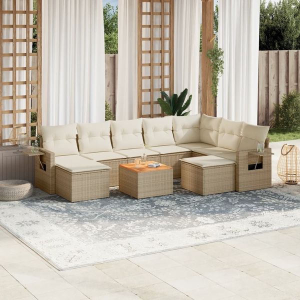 vidaXL 10-tlg. Garten-Sofagarnitur mit Kissen Beige Poly Rattan 3224847