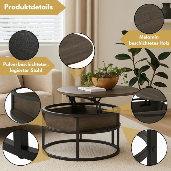 Coemo Beistelltisch Swing mit verstellbarer Tischplatte und verdecktem Stauraumfach in Grau Bild 3