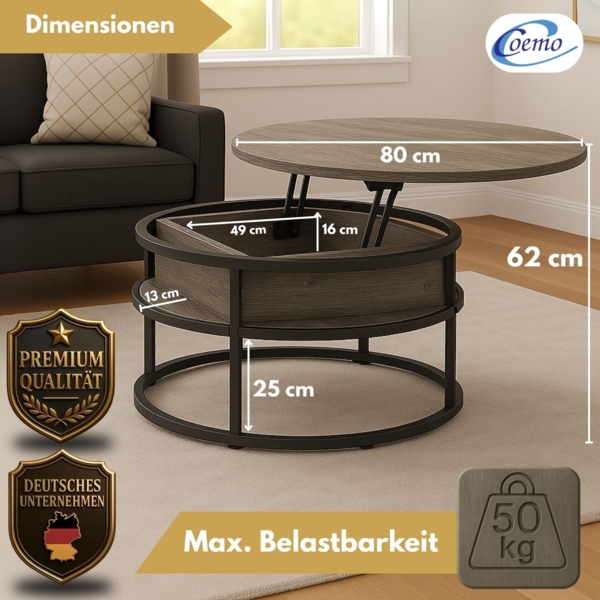 Coemo Beistelltisch Swing mit verstellbarer Tischplatte und verdecktem Stauraumfach in Grau Bild 4