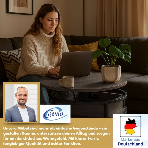 Coemo Beistelltisch Swing mit verstellbarer Tischplatte und verdecktem Stauraumfach in Grau Bild 7