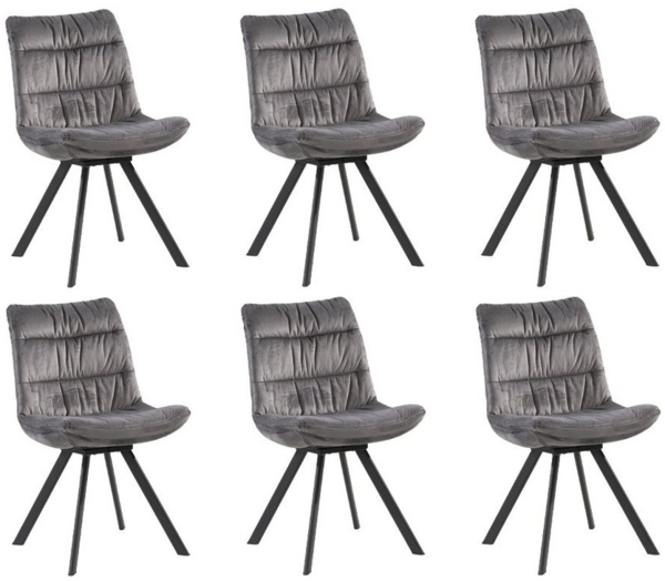 Home4You Polsterstuhl, 6er Set, Grau, Samt, Metallgestell, mit Falten-Steppung