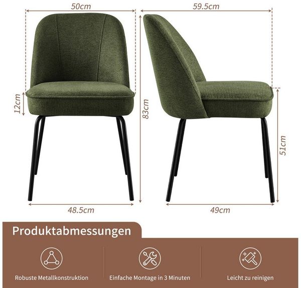 JYMTOM Esszimmerstuhl Samt-Stühle, atmungsaktiv, gepolstert mit Federkissen & Metallbeinen (2 St), 2 Stück– mit gebogener Rückenlehne für Küche, Esszimmer & Büro