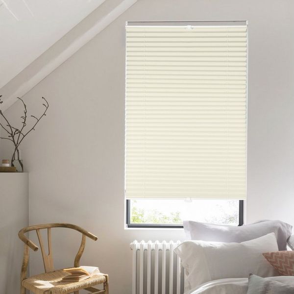 Sekey Plissee Plissee Klemmfix ohne Bohren Faltrollo Jalousie Rollo Beige, Faltenstore Klemmfix Lichtschutz und Sichtschutz inkl Klemmträger
