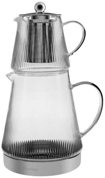 Karaca Teekanne Karaca Keops XL Borosilikat Glas-Teekannen-Set, 1.95L, Silber-Design, 450 l, (2-St), Induktionsgeeignet, elegantes Design