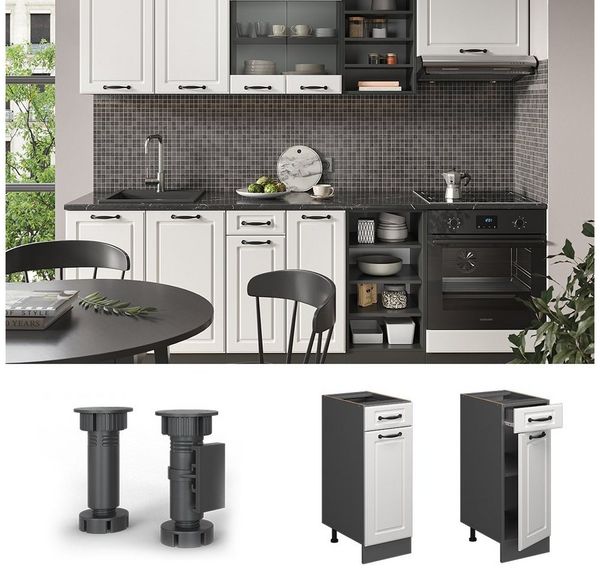 Küchenunterschrank R-Line Weiß Landhaus 30 cm ohne Arbeitsplatte Vicco Bild 2