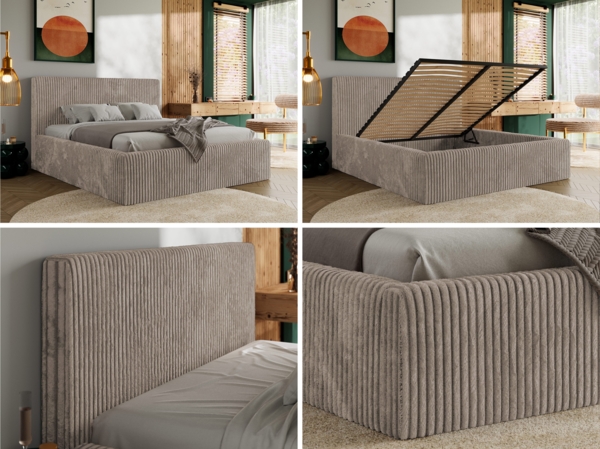 Polsterbett mit Stauraum Lattenrost TILIANO CLASSIC Bett gepolstert Doppelbett mit Kopfteil - 180x200 cm - Hellbraun Cord Bild 2