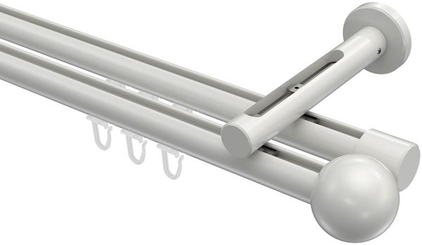 Innenlauf-Gardinenstangen-Set Siteno Luino 100 cm, 2-läufig, 20 mm Ø Weiß