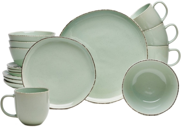 van Well Kombiservice Geschirr-Set Urban, 16-teilig (16-tlg), 4 Personen, Steinzeug, rund, spülmaschinen- und mikrowellengeeignet