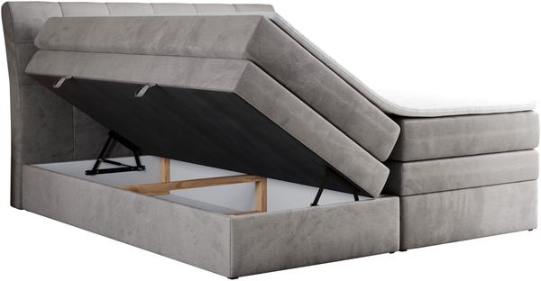 Boxspringbett, Stauraumbett, Bett mit Multipocket-Matratze und Topper - GOLD-10-KING - 180x200cm - Hellgrau Velours - H4 Bild 4