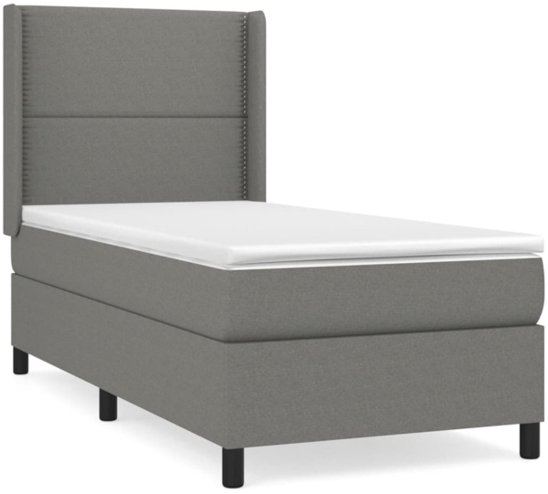 vidaXL Boxspringbett mit Matratze Dunkelgrau 90x200 cm Stoff, Härtegrad: H2 [3131322]