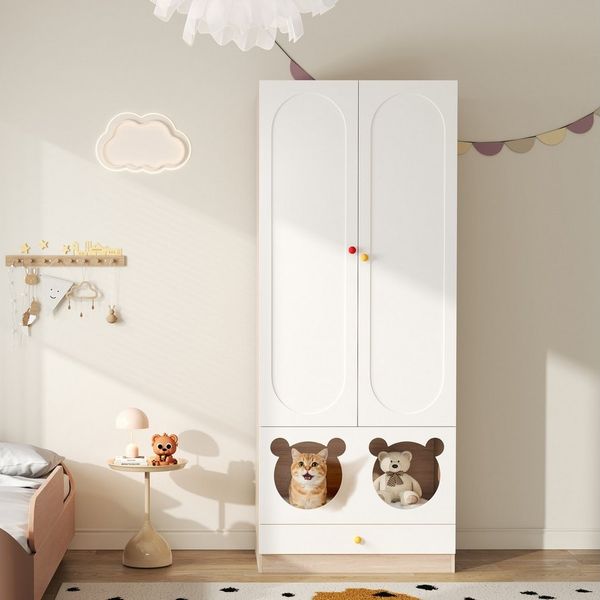 Flieks Kleiderschrank (1-St) Kleiderschrank mit Kleiderstange und Haustierbett 80x50x200cm