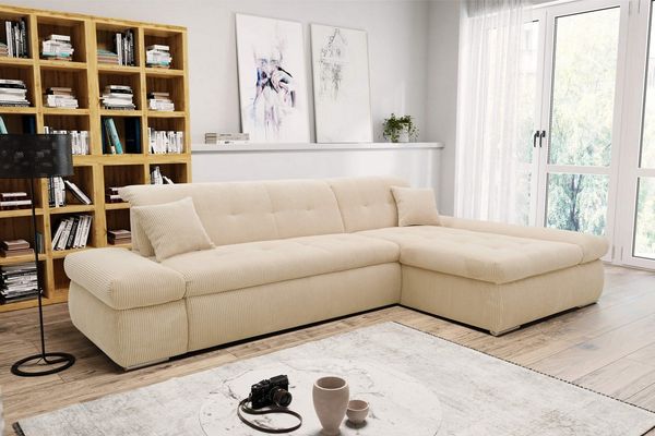 DOMO collection Ecksofa MORIC Massiv! - Belastbar bis 140 kgxSitz, 300x172 cm, XXL-Format, L-Form, Cord, creme