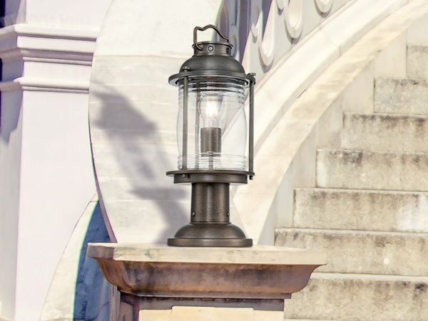 LED Sockel Laterne im Industriedesign, Bronze Höhe 47cm