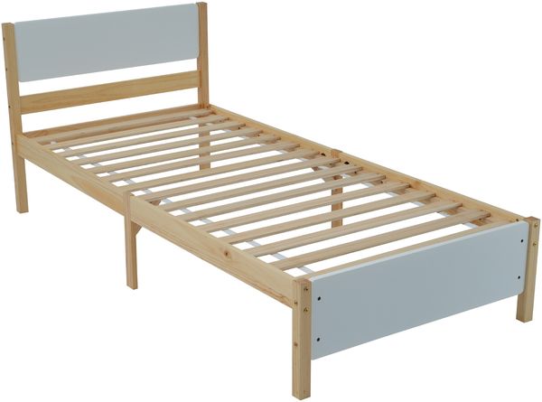 Einzelbett aus Kiefernholz & MDF mit Lattenrost, 90x200 cm, Weiß/Natur, ohne Matratze Bild 6