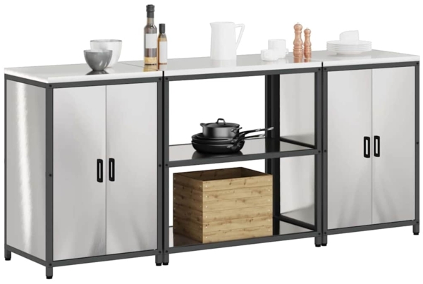 vidaXL Aufbewahrungsset für die Küche mit Regal 3 pcs Silber Stahl 3392670 Bild 2