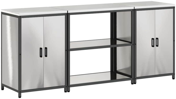 vidaXL Aufbewahrungsset für die Küche mit Regal 3 pcs Silber Stahl 3392670 Bild 1