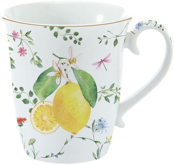 EasyLife Tasse Fleurs et Citrons, Porzellan, Spülmaschinengeeignet, Mehrfarbig, Zitronen, H: 9.5cm