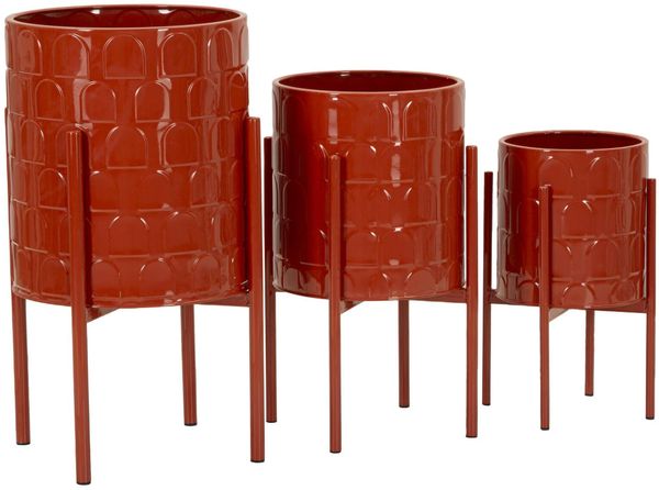Dmora Set mit 3 Vasenhaltern Cisterna, Dekorationszubehör, Dekoratives Artikel, Einrichtungszubehör, 36x36 h57 cm, Rot