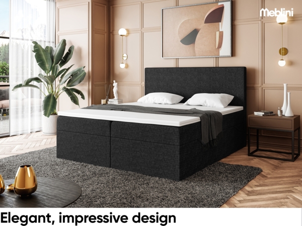 MEBLINI Boxspringbett ZLATAN 200x220 cm mit Bettkasten - H3/Schwarz Webstoff Polsterbett - Doppelbett mit Topper & Taschenfederkern-Matratze Bild 3