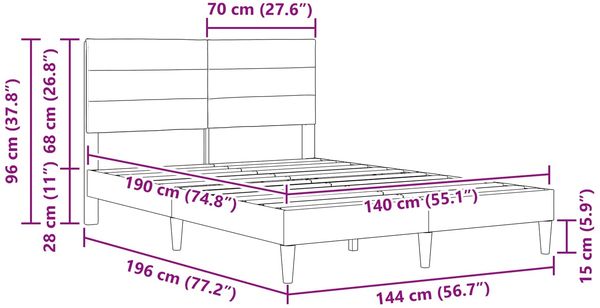 vidaXL Bettrahmen mit Kopfteil Blau 140 x 190 cm Stoff 42027587 Bild 9