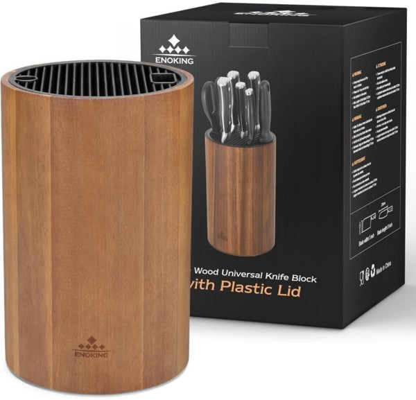 ENOKING Messerblock Akazienholz Universal Schlitze Scheren Schärfstab