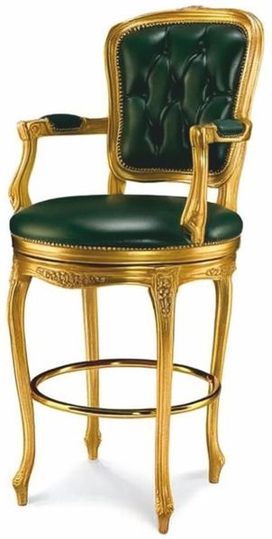 Casa Padrino Luxus Barock Barstuhl mit Armlehnen Dunkelgrün / Gold - Made in Italy