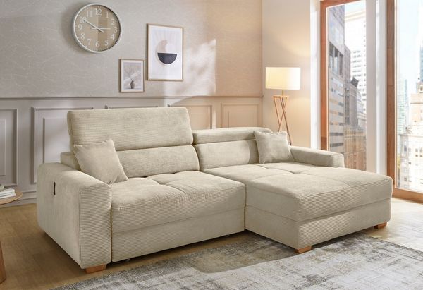 Jockenhöfer Gruppe Ecksofa Slider L-Form, B: 277 cm, mit 60 cm elektr. Sitztiefenverstellung, 140kg Belastbarkeit, USB-Anschluss, Kopfteilverstellung & Zierkissen