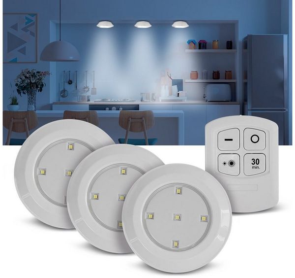 EAXUS LED Unterbauleuchte LED Lampe Batteriebetrieben mit Fernbedienung und Timer, Dimmbar (100%/50% Leuchtkraft), 30 Minuten Timer, LED fest integriert, Neutralweiß, Selbstklebend