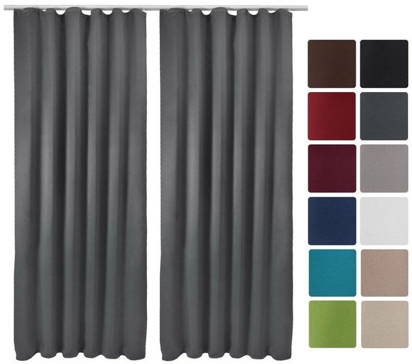 Beautissu Vorhang 2er Set Blackout Vorhang Blickdicht Anthrazit Amelie BK, 140x245cm, Kräuselband Gardine Set mit Universalband für Lange Fenster