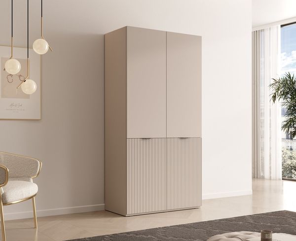 MOEBLO Drehtürenschrank MINEWRA NOVA (Kleiderschrank 2/4/6 türig Schrank Garderobe, Schlafzimmer, Drehtürenschrank, Falttürenschrank, Schrank mit Einlegeböden und Kleiderstange, Kaschmir) (BxHxT):101/202x200x49 cm